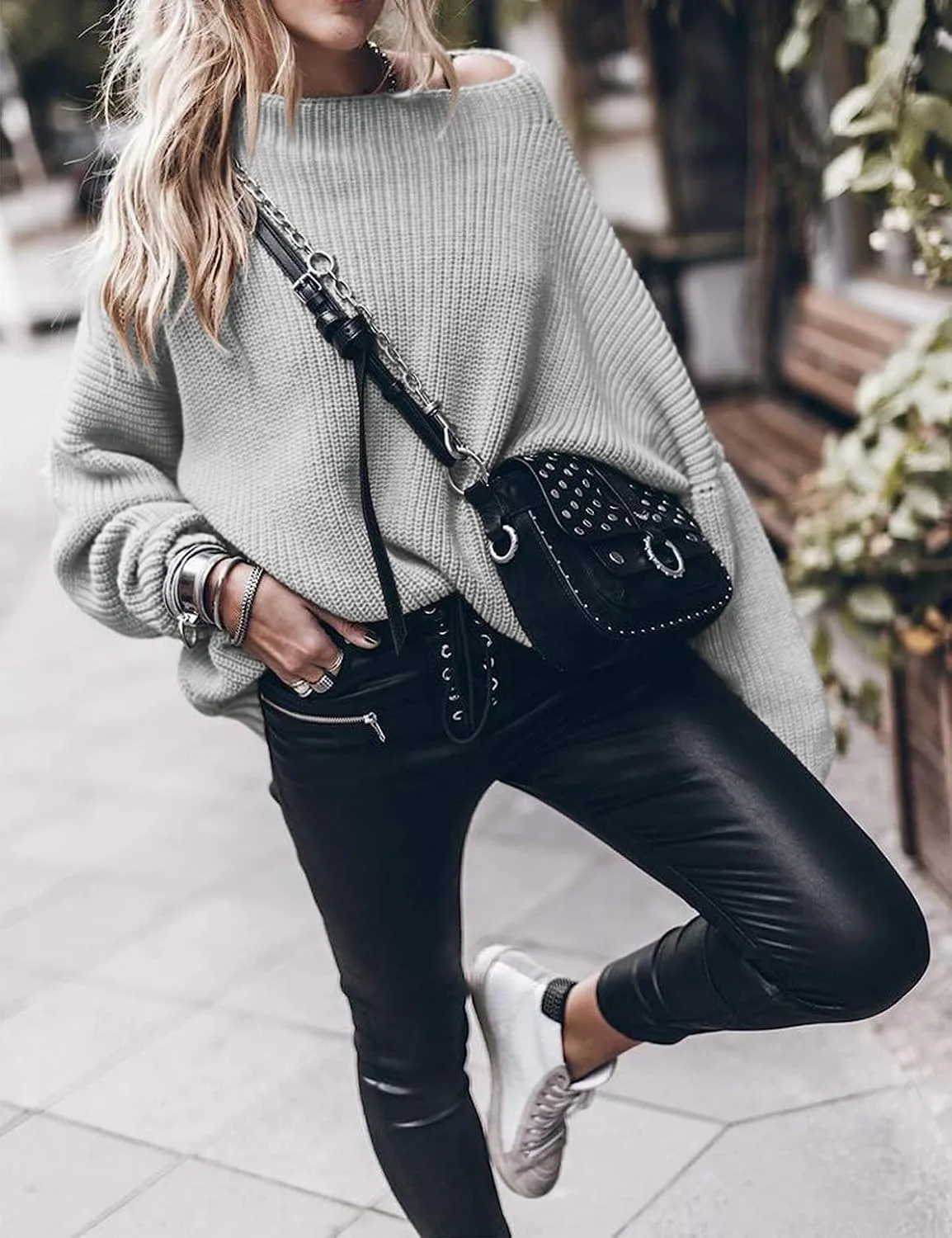 Womens Oversized Sweaters Loose Solid Casual Long Sleeve Mock Neck Knitted Jumper Tops