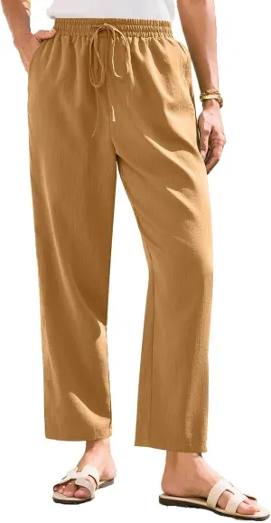 Womens Pants, Peasant Pants Straight Leg Linen Casual Loose 2025 Stretchy Elastic