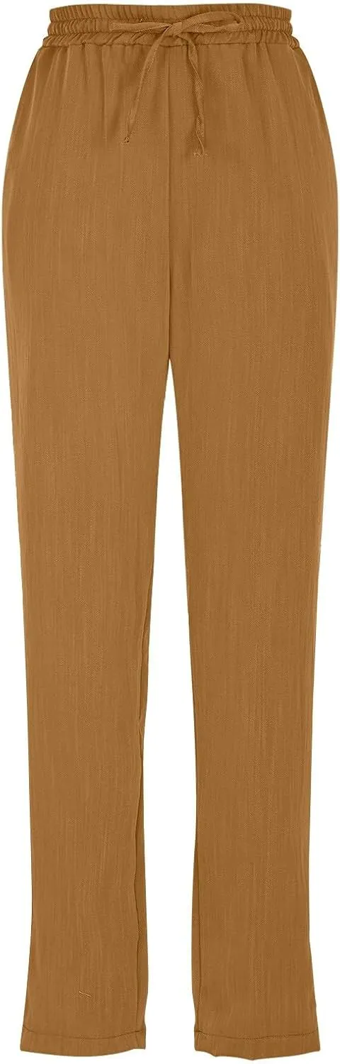 Womens Pants, Peasant Pants Straight Leg Linen Casual Loose 2025 Stretchy Elastic