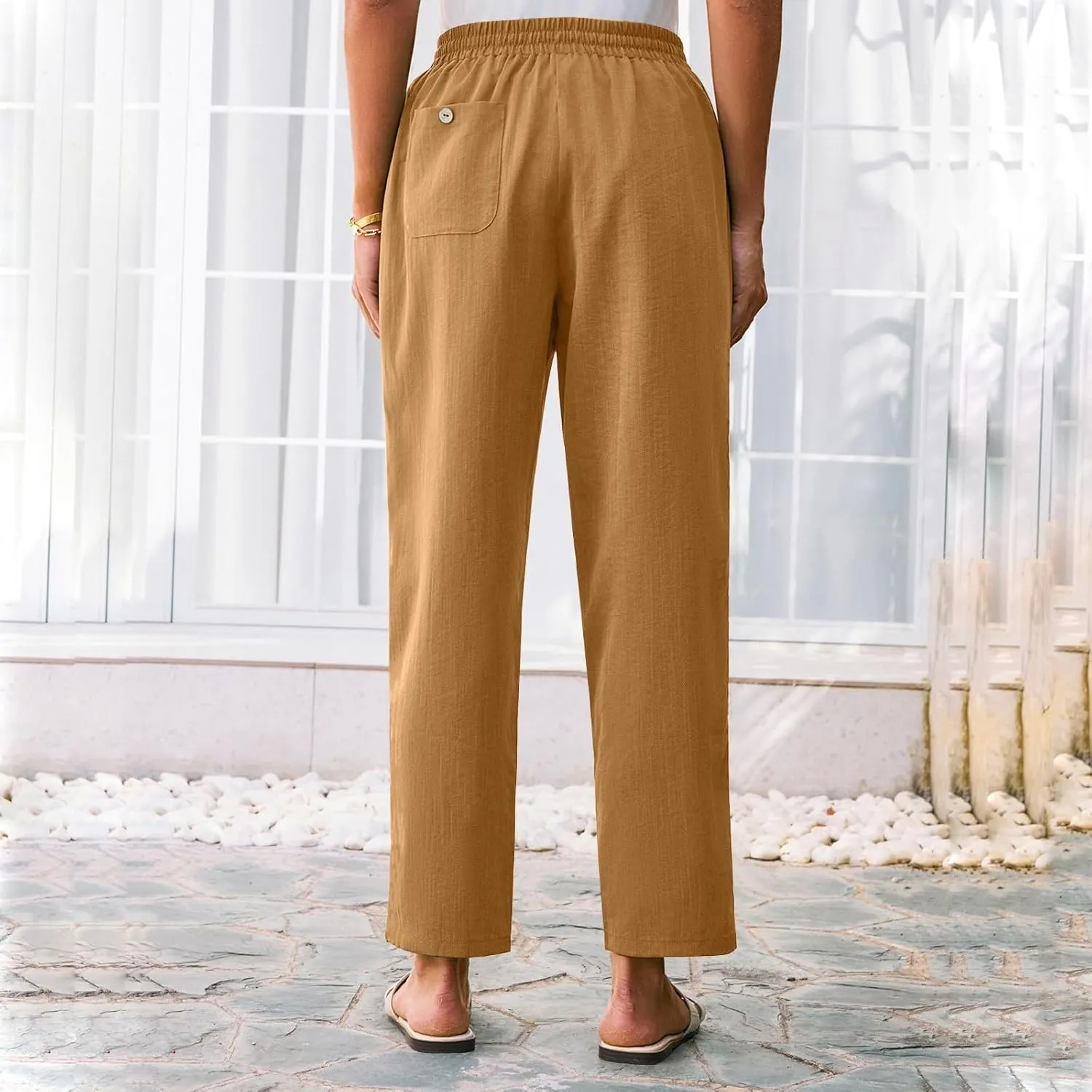 Womens Pants, Peasant Pants Straight Leg Linen Casual Loose 2025 Stretchy Elastic
