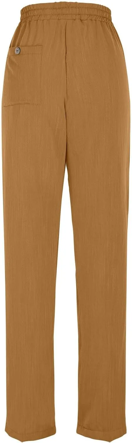 Womens Pants, Peasant Pants Straight Leg Linen Casual Loose 2025 Stretchy Elastic