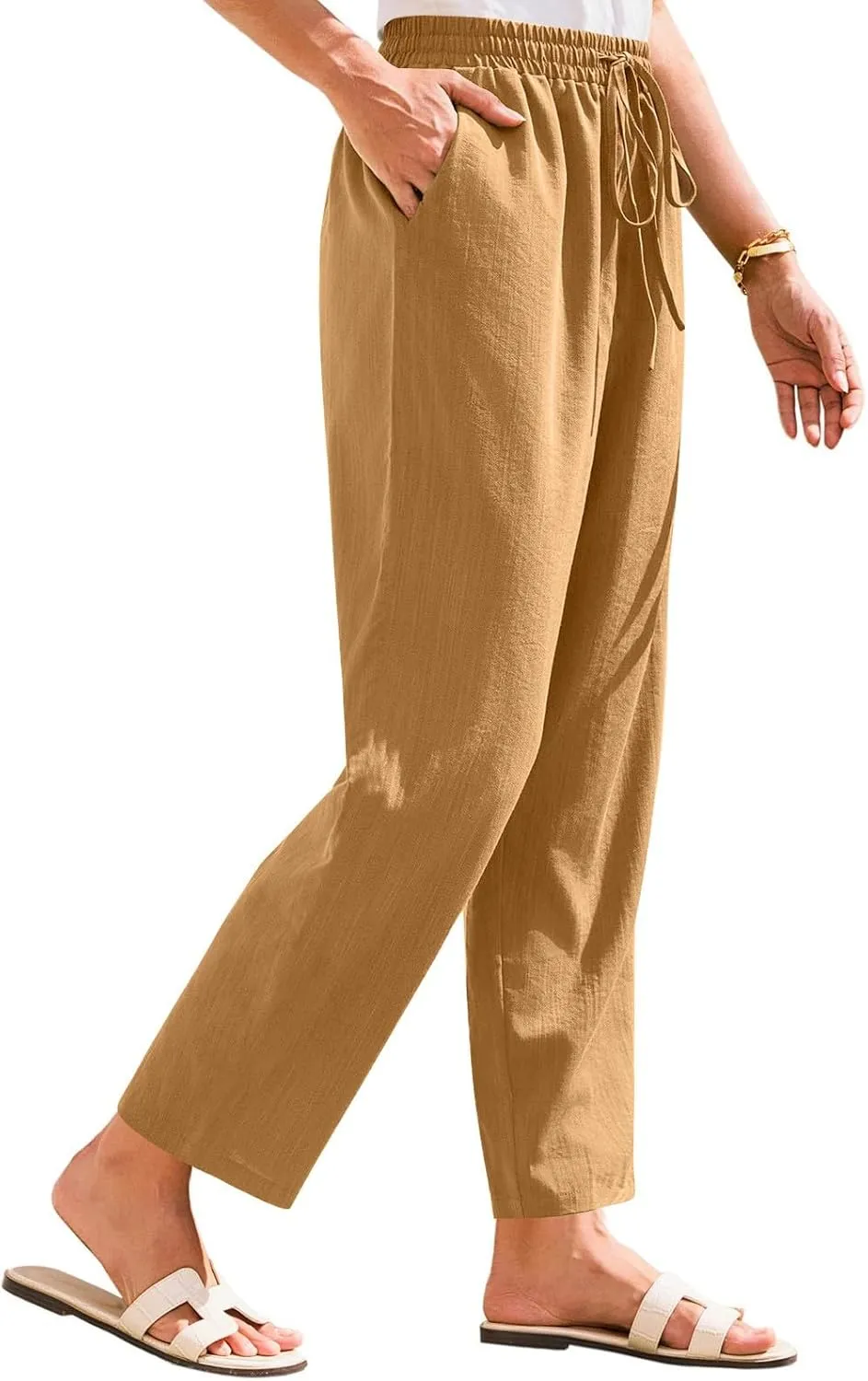 Womens Pants, Peasant Pants Straight Leg Linen Casual Loose 2025 Stretchy Elastic