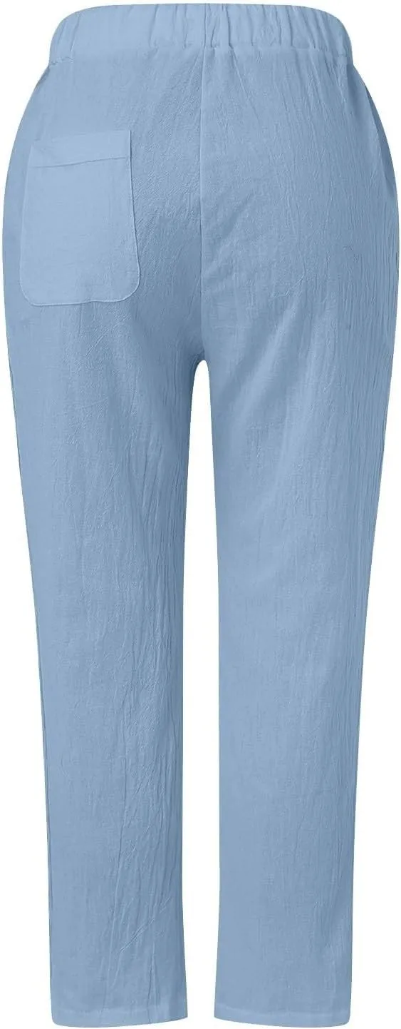 Women's Pants, Peasant Pants Straight Leg Linen Casual Lounge Cotton Loose Women