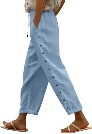 Women's Pants, Peasant Pants Straight Leg Linen Casual Lounge Cotton Loose Women