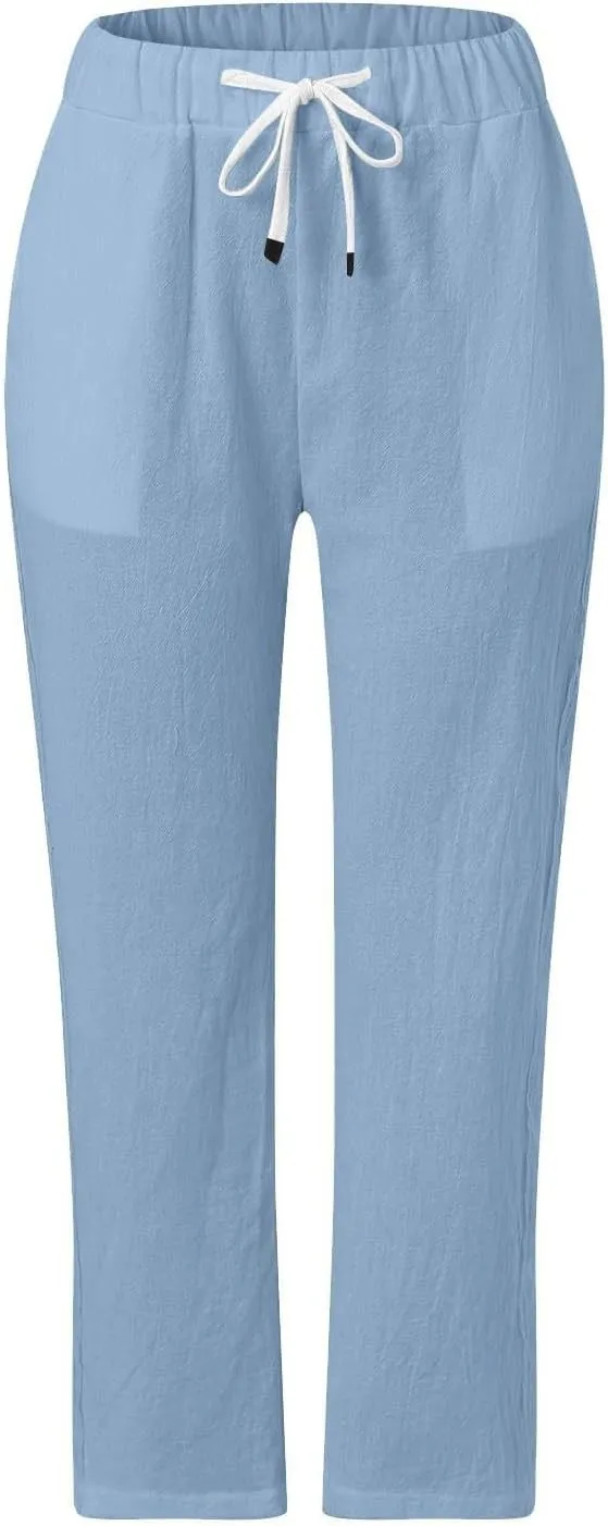 Women's Pants, Peasant Pants Straight Leg Linen Casual Lounge Cotton Loose Women