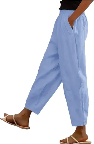 Womens Pants, Straight Leg Peasant Pants Casual Linen Striped Side Capri 2025