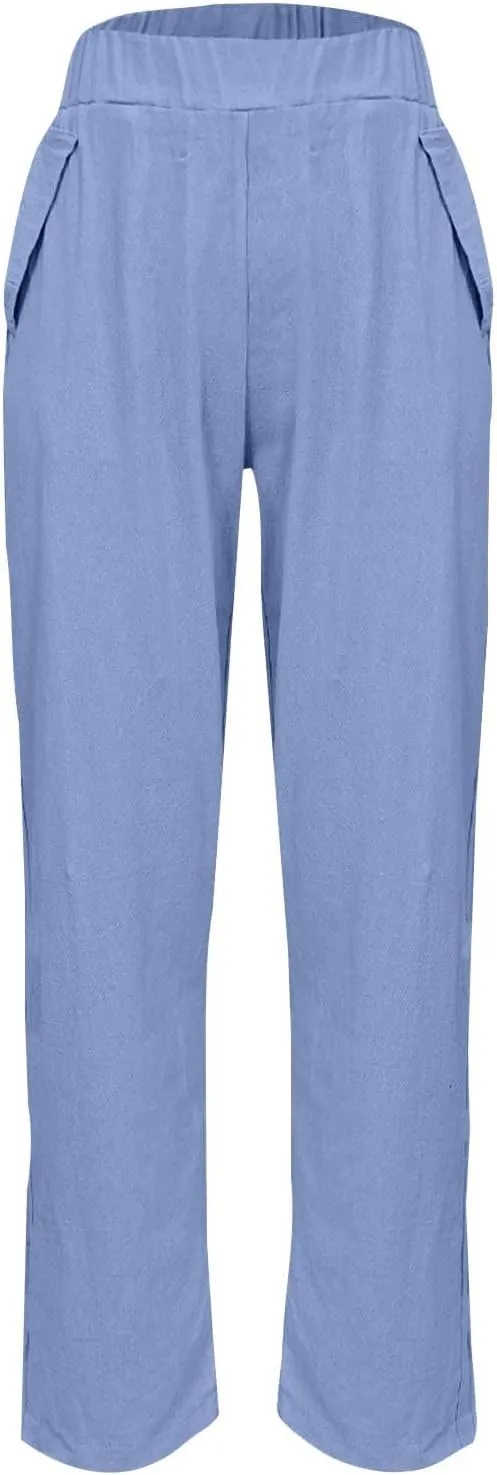 Womens Pants, Straight Leg Peasant Pants Casual Linen Striped Side Capri 2025