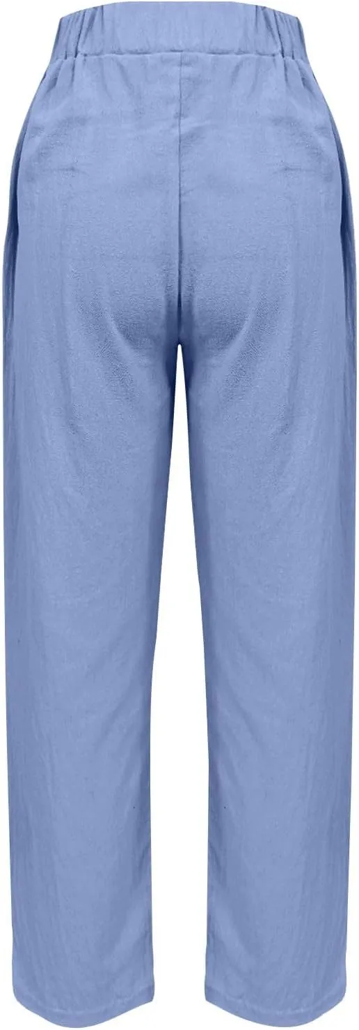 Womens Pants, Straight Leg Peasant Pants Casual Linen Striped Side Capri 2025