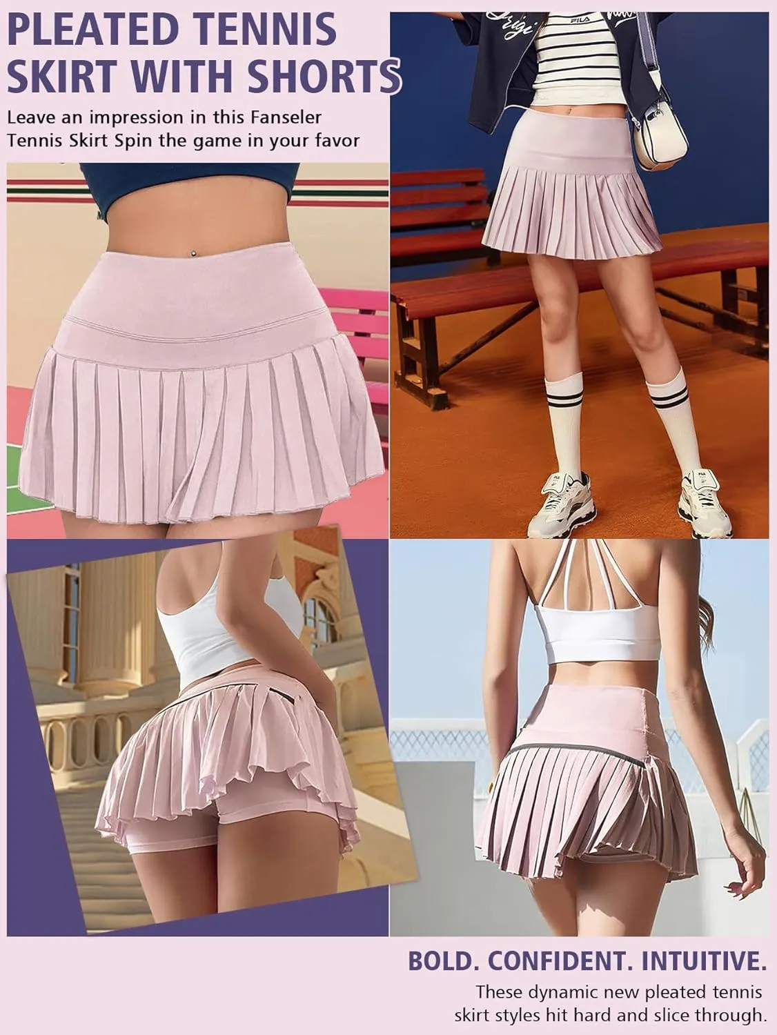 Women's Pleated Tennis Flowy Skirt with Shorts Golf Athletic Tummy Control Skorts with Pockets Pickleball Workout