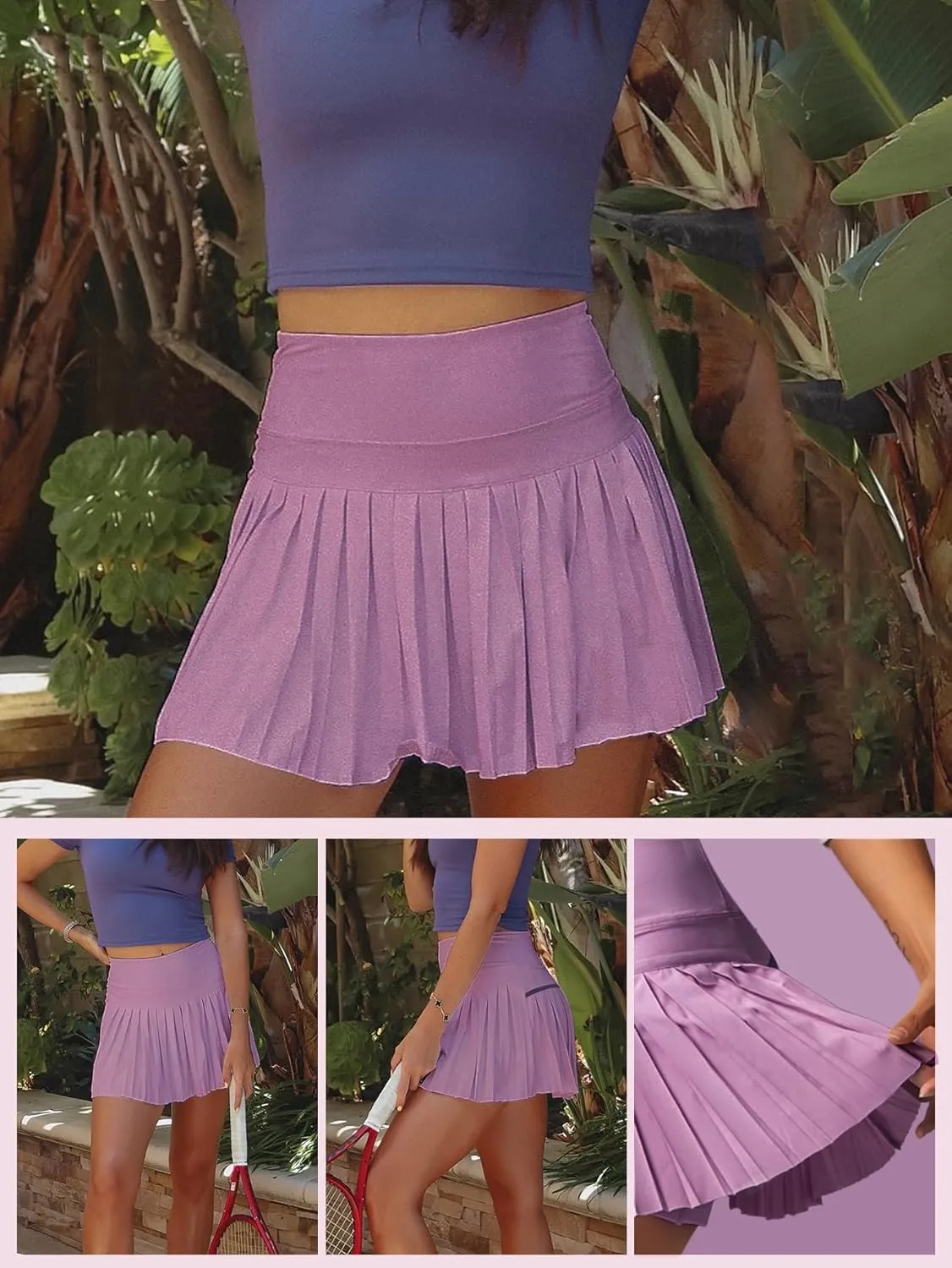 Women's Pleated Tennis Flowy Skirt with Shorts Golf Athletic Tummy Control Skorts with Pockets Pickleball Workout