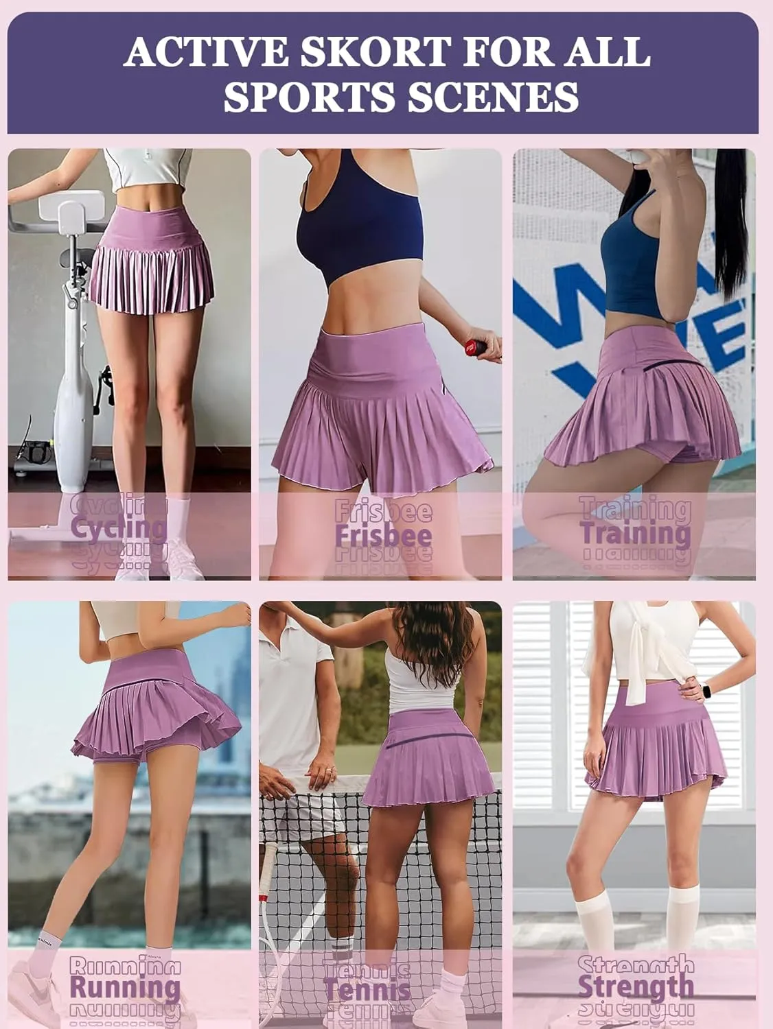 Women's Pleated Tennis Flowy Skirt with Shorts Golf Athletic Tummy Control Skorts with Pockets Pickleball Workout