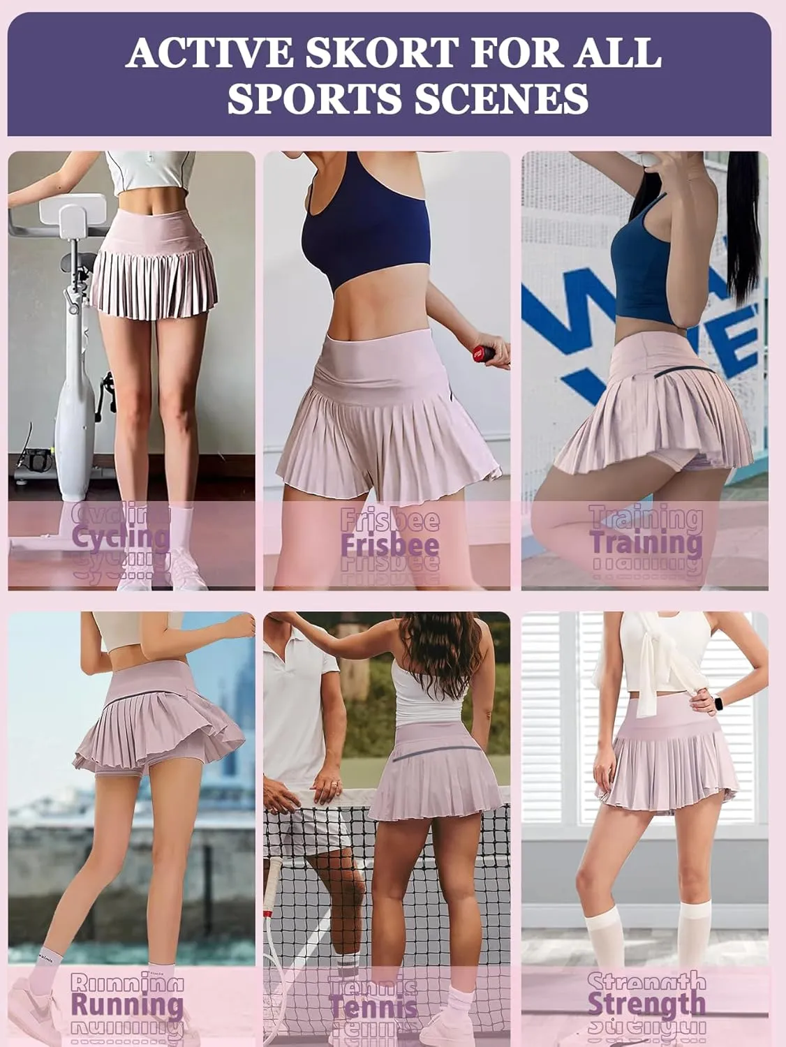 Women's Pleated Tennis Flowy Skirt with Shorts Golf Athletic Tummy Control Skorts with Pockets Pickleball Workout