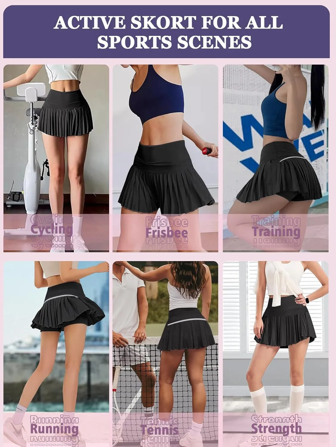 Women's Pleated Tennis Flowy Skirt with Shorts Golf Athletic Tummy Control Skorts with Pockets Pickleball Workout