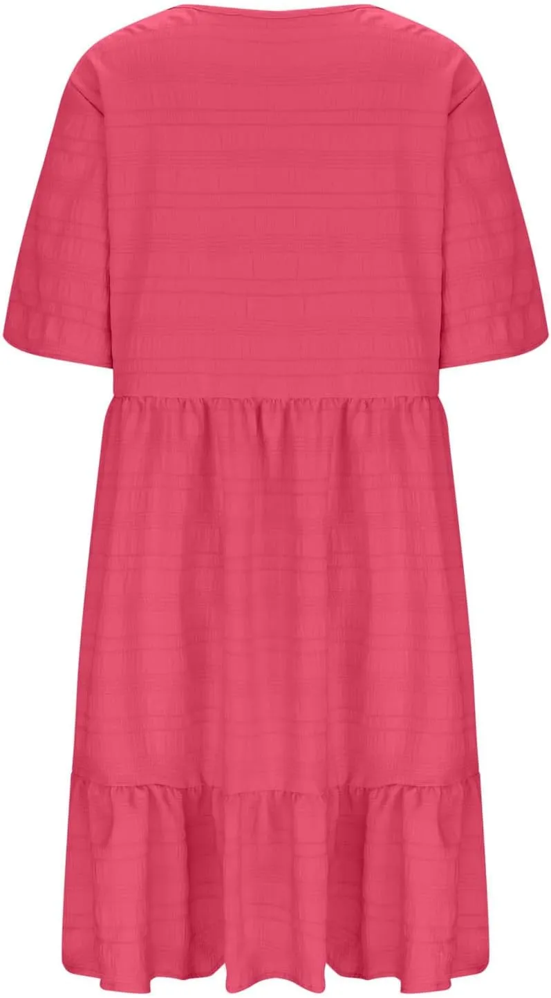 Womens Plus Size Mini Dress Pleated Patchwork Dresses Short Sleeve Crewneck Sundress Beach Wedding Guest Clothes 2025