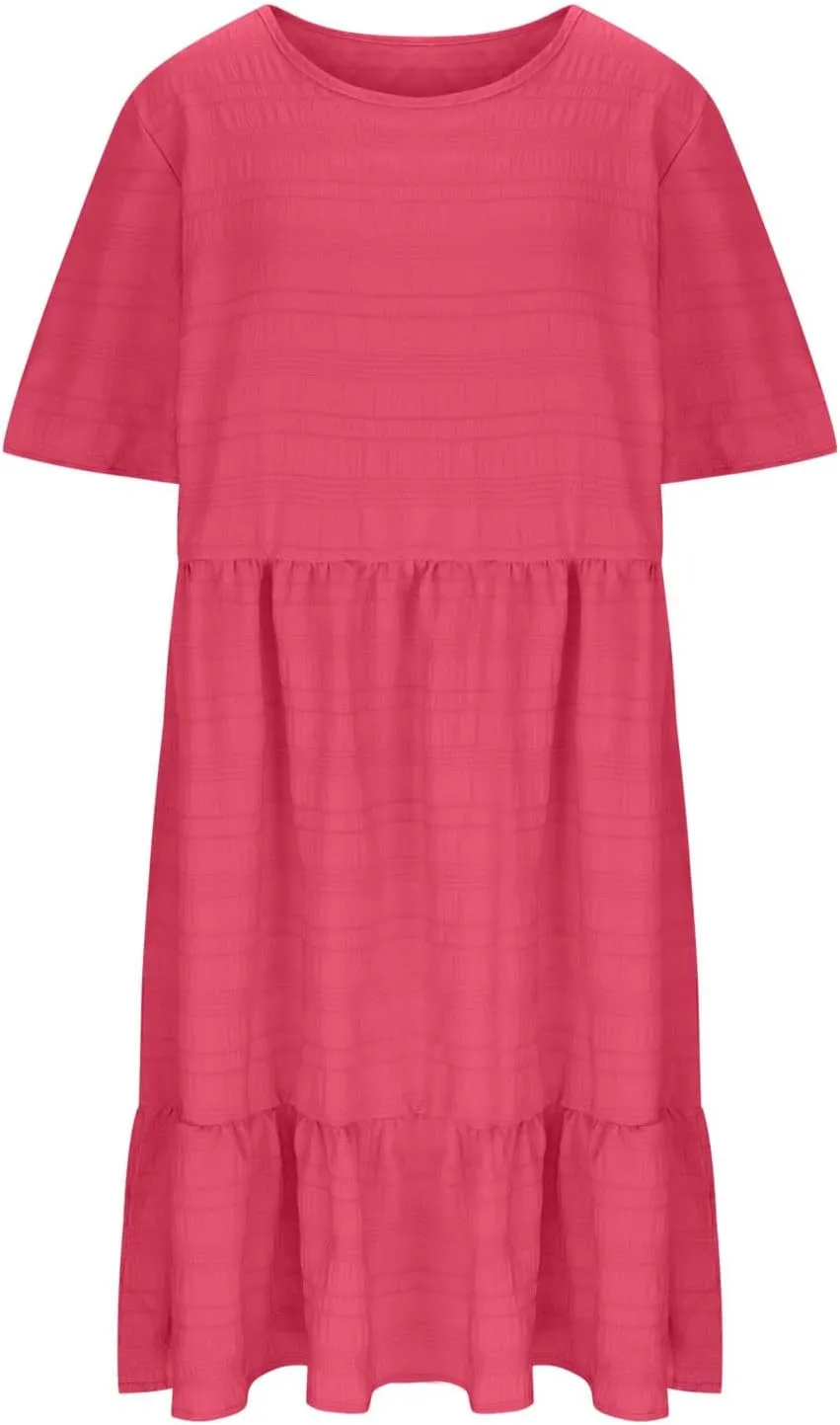 Womens Plus Size Mini Dress Pleated Patchwork Dresses Short Sleeve Crewneck Sundress Beach Wedding Guest Clothes 2025