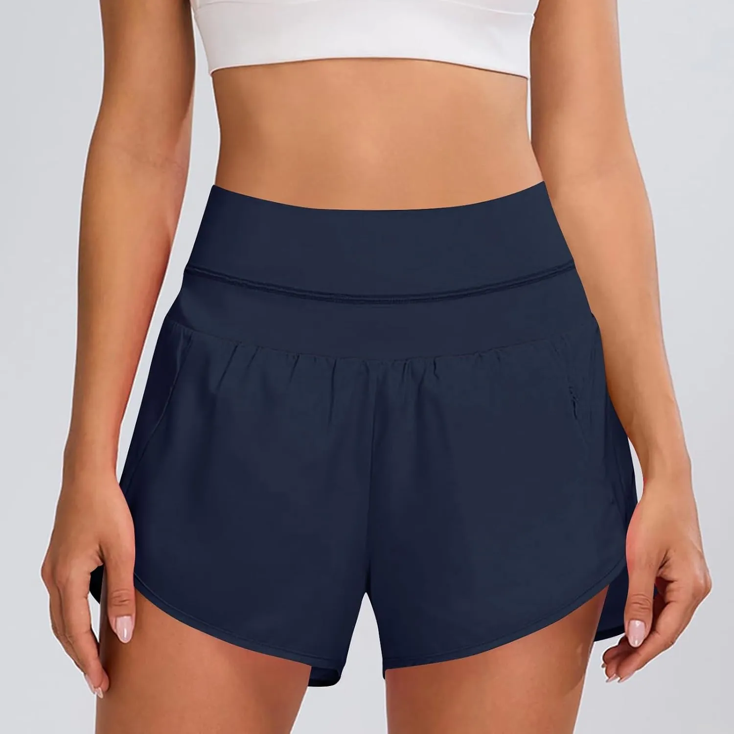 Women's Quick Dry Running Shorts High Waisted Athletic Dolphin Gym Workout Shorts with Liner High Split Prime of Day