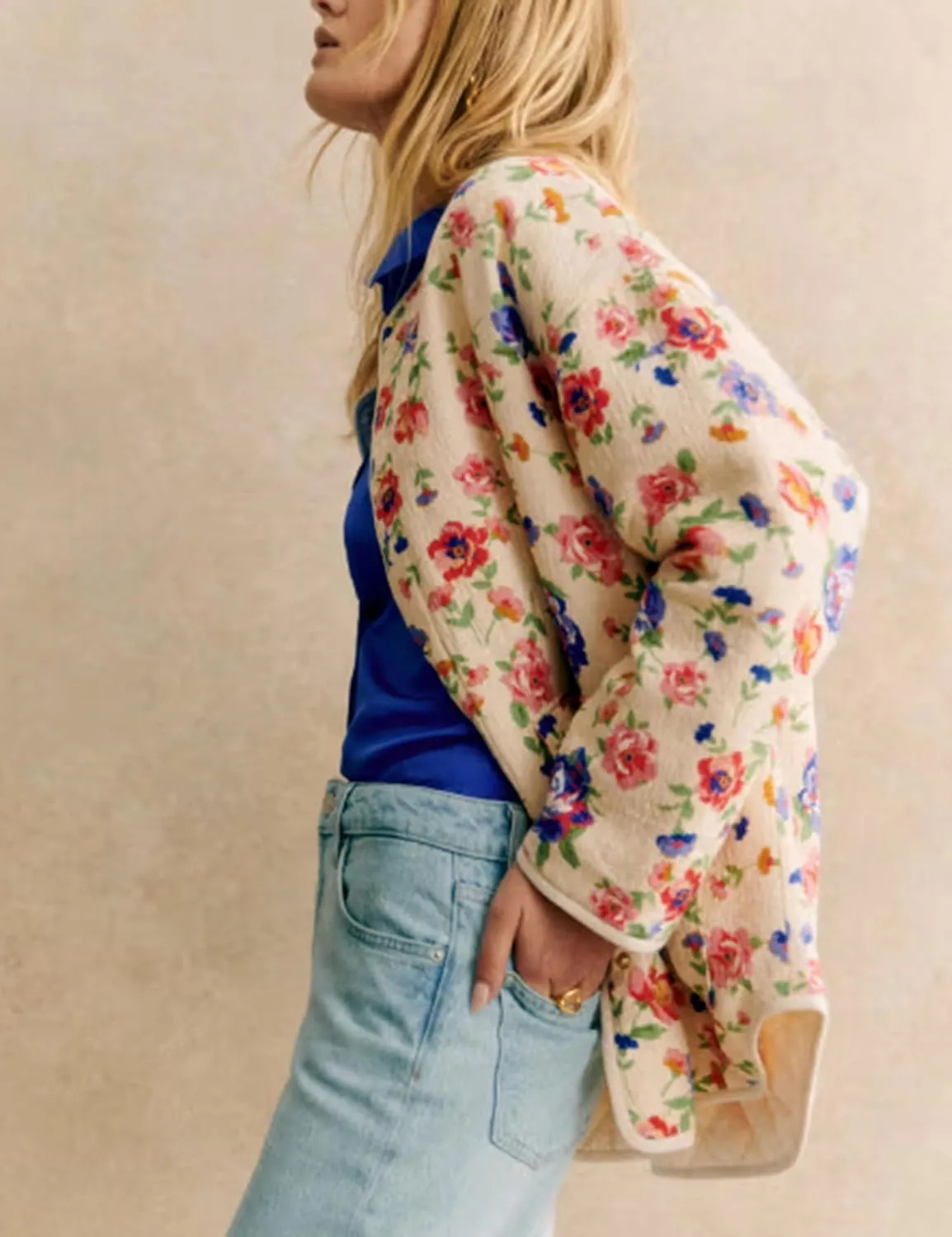 Women's Quilted Puffer Jacket Floral Printed Lightweight Cropped Open Front Cardigans Coats