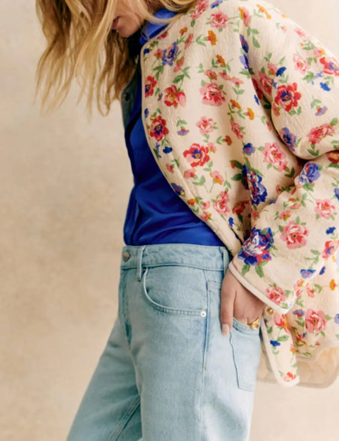 Women's Quilted Puffer Jacket Floral Printed Lightweight Cropped Open Front Cardigans Coats