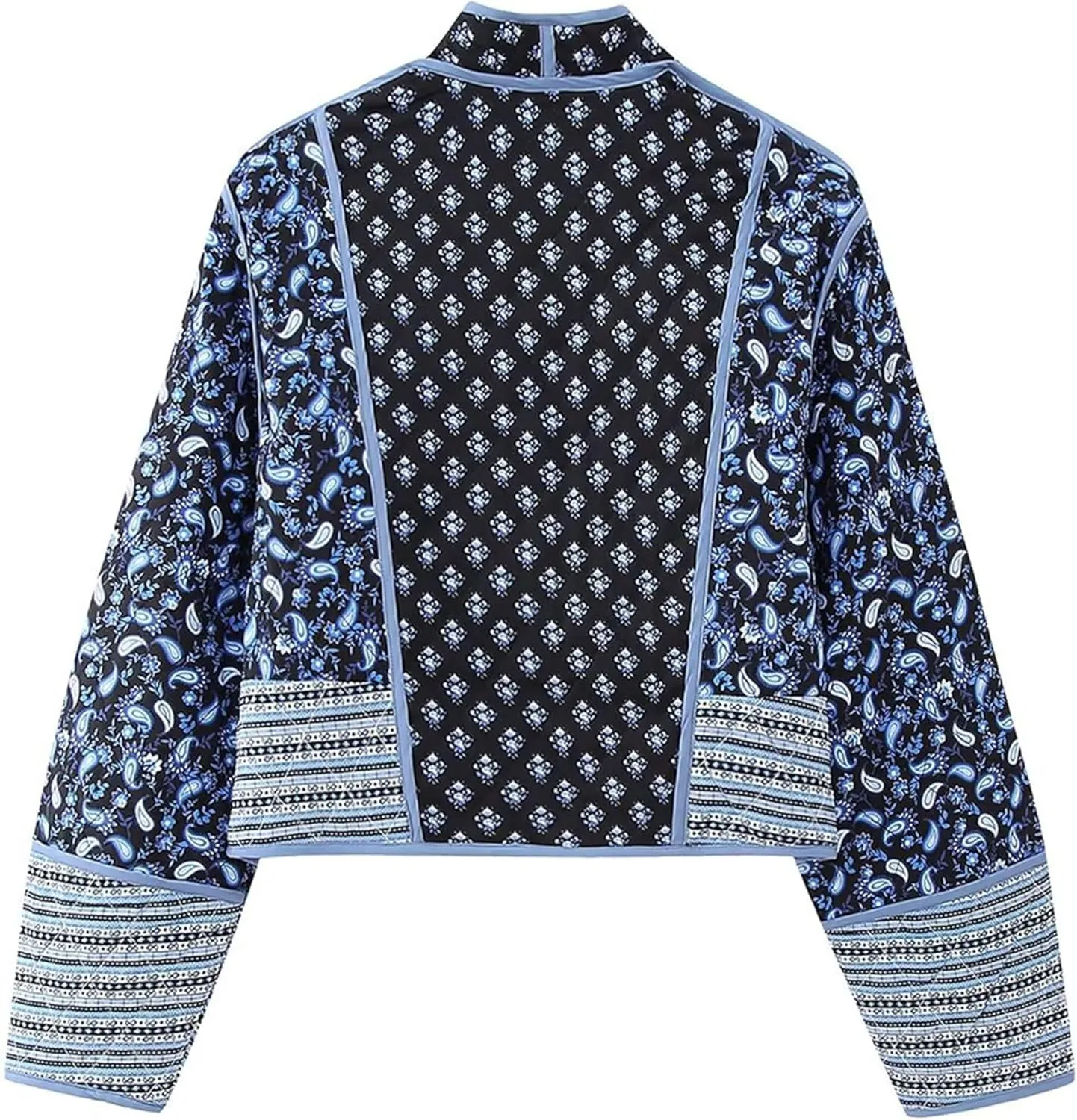 Women's Quilted Puffer Jacket Floral Printed Lightweight Cropped Open Front Cardigans Coats
