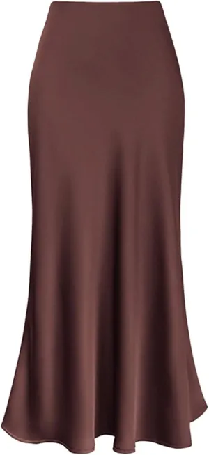 Women's Satin High Waisted Maxi Skirts Hidden Elasticized Waistband A Line Long Skirt Satin Maxi Skirts 2025