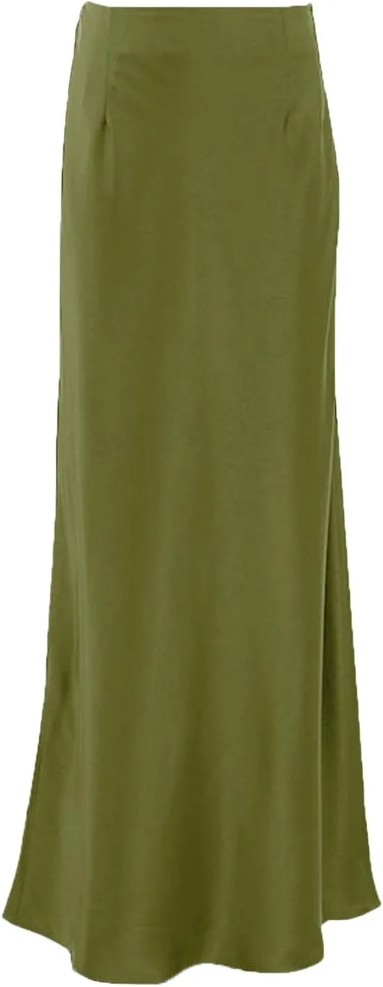 Womens Satin Skirts Casual Silk Midi Skirt High Waisted Long Skirts Flowy Mermaid Skirt 2024 Elegant Work Skirts
