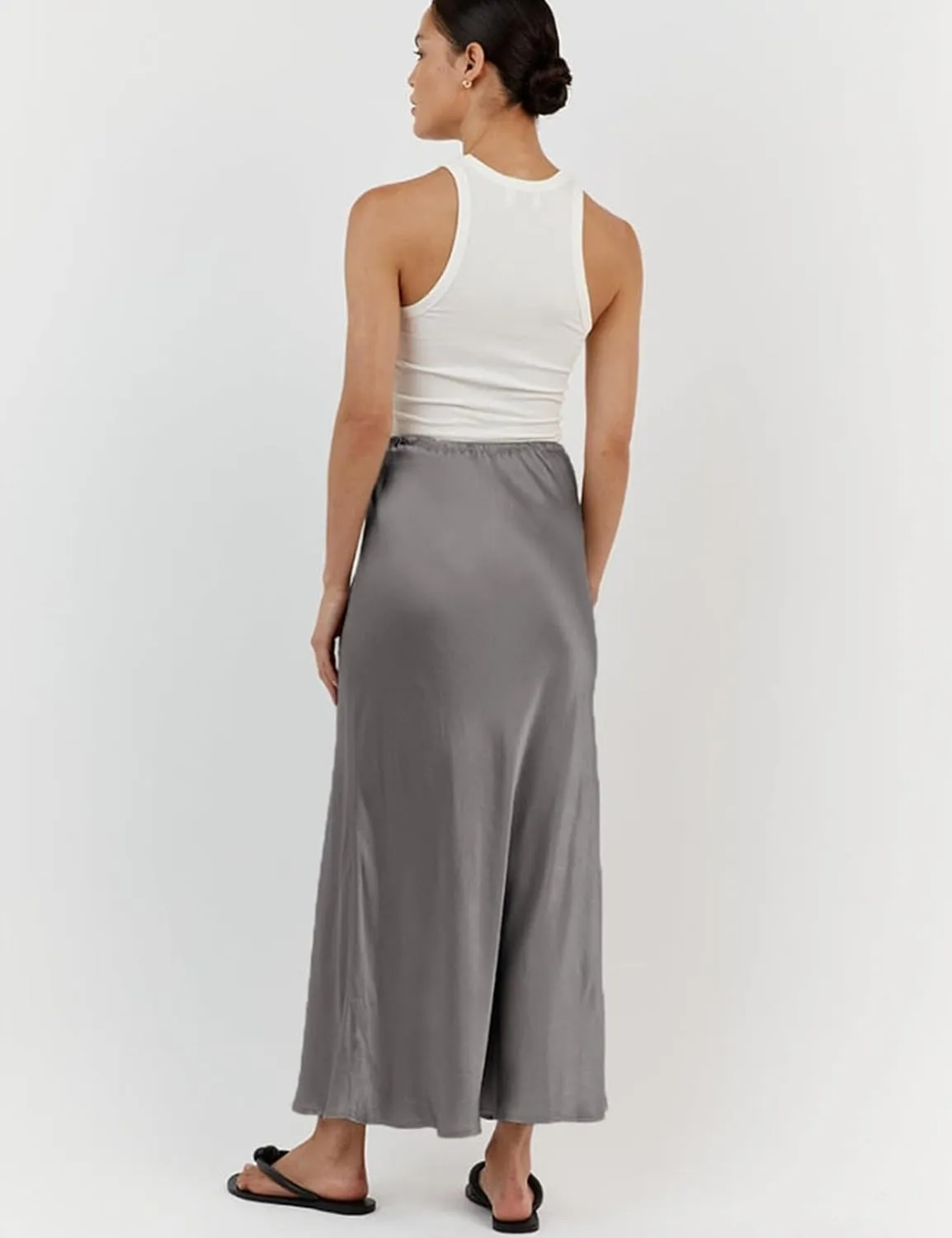 Womens Silk Satin Maxi Skirts Drawstring Flared Casual Elegant Work Skirts A-Line Long Skirt for Women