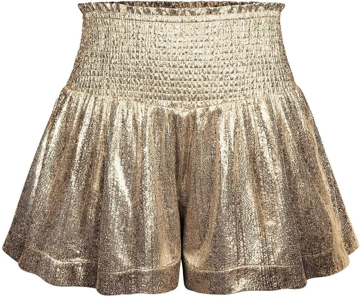 Women's Skirt Casual Loose and Elastic Waist Flash Shorts Metallic Fashion Pleated Waist Short High Skirt for