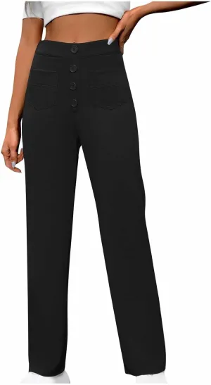 Women's Spring 2025 Pants Casual High Waist Straight Leg Pant Business Button Down Work Pants Trousers with Pockets
