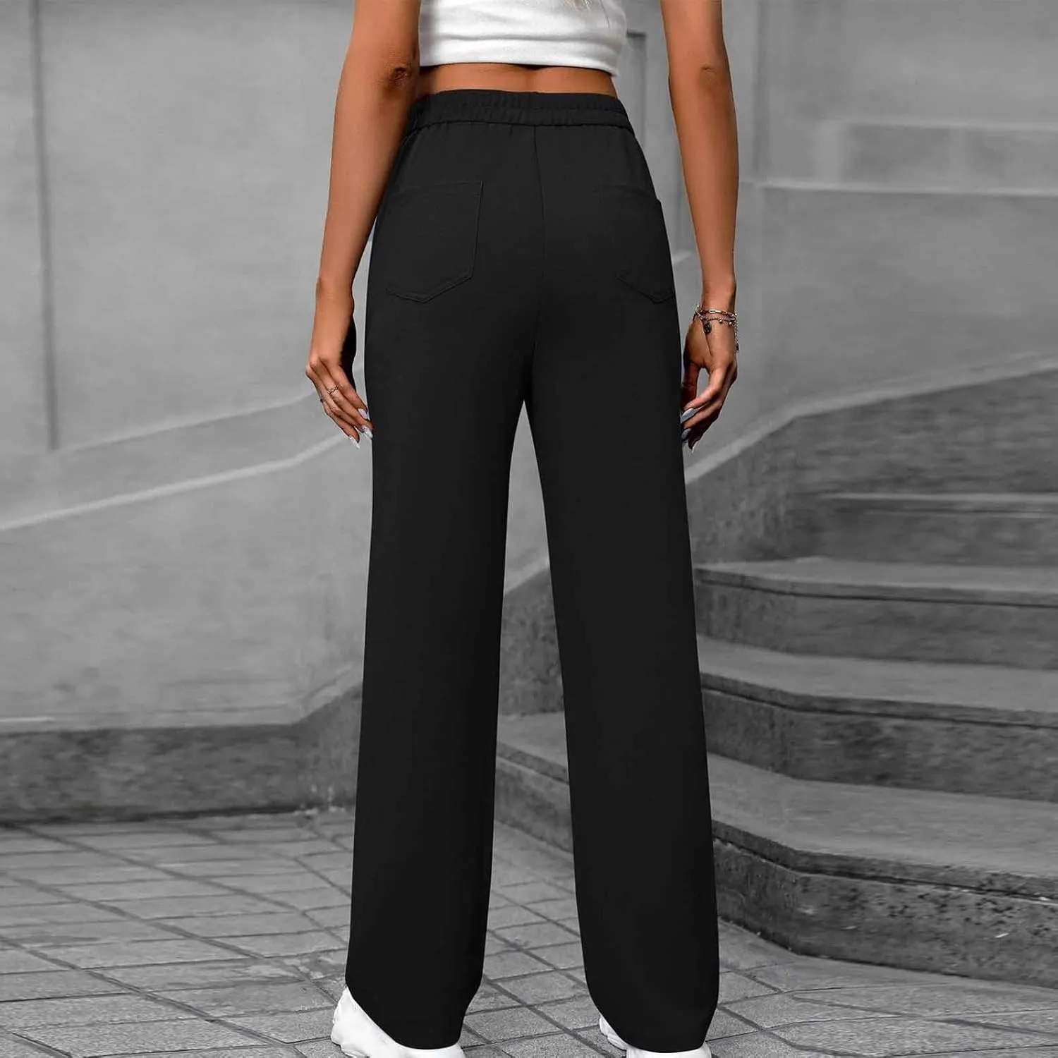 Women's Spring 2025 Pants Casual High Waist Straight Leg Pant Business Button Down Work Pants Trousers with Pockets