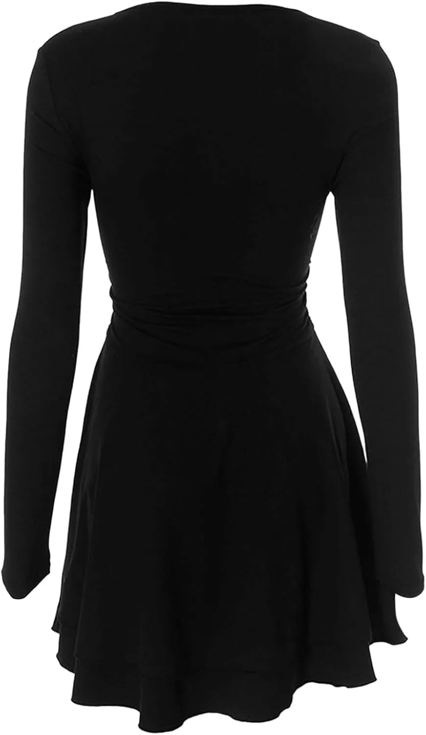 Women's Square Neck Ruffle Hem Mini Dress Ruched Waist Long Sleeve Corset Short Party Dresses 2025