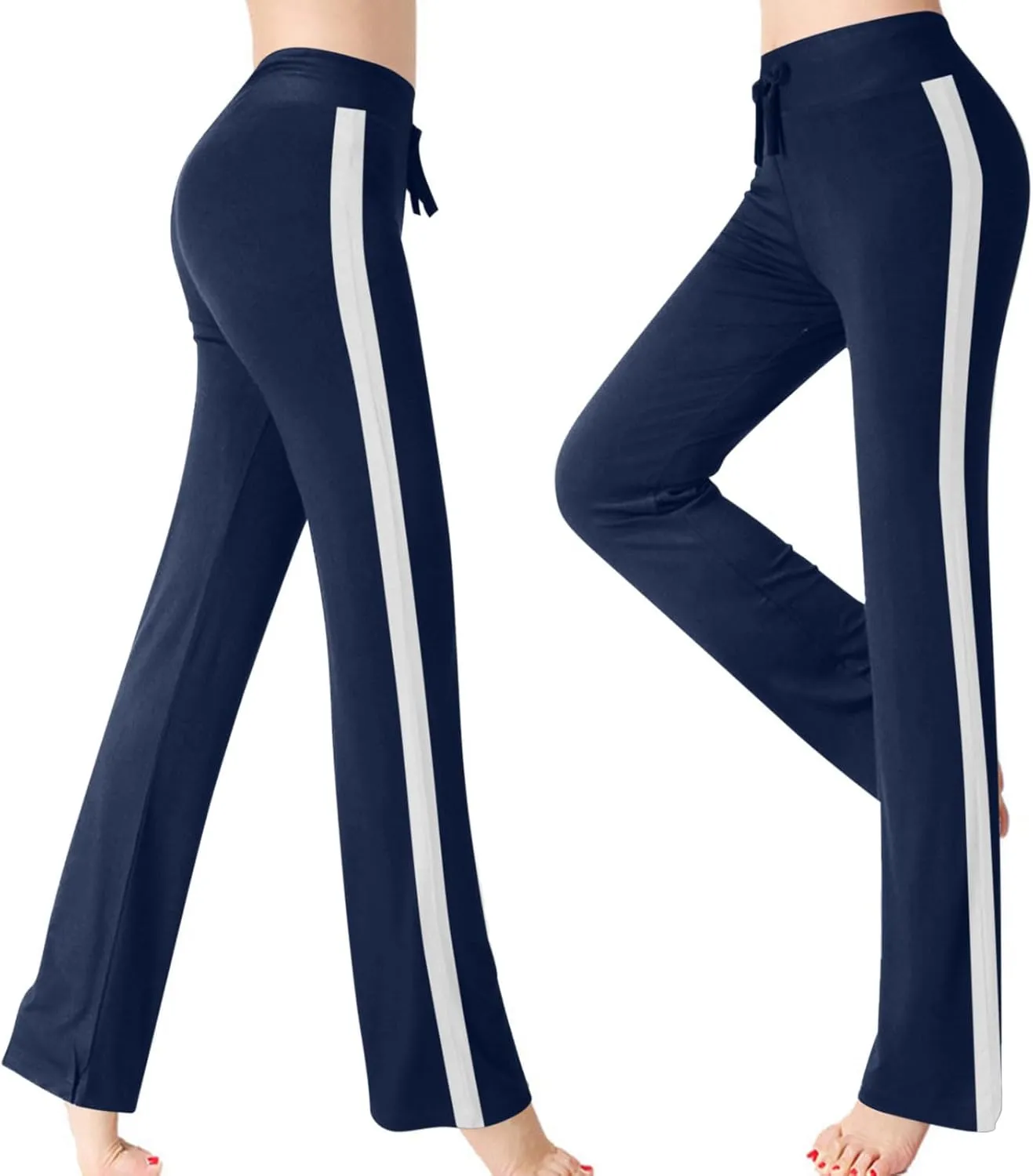 Women's Striped Wide Leg Pants High Waist Drawstring Yoga Pants Tummy Control Straight Leg Gym Workout Athletic Pants