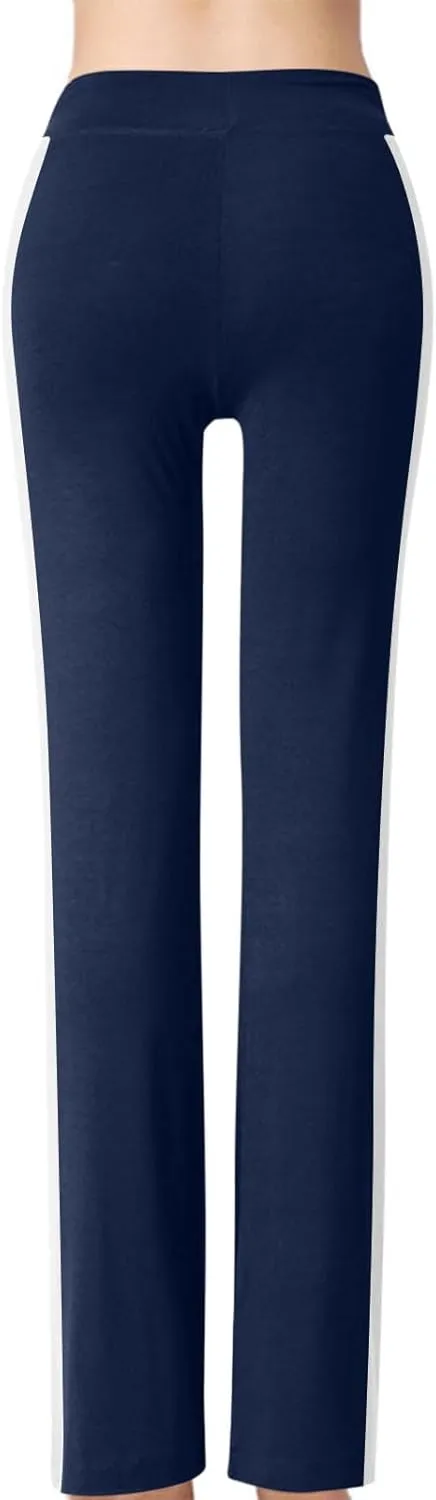 Women's Striped Wide Leg Pants High Waist Drawstring Yoga Pants Tummy Control Straight Leg Gym Workout Athletic Pants