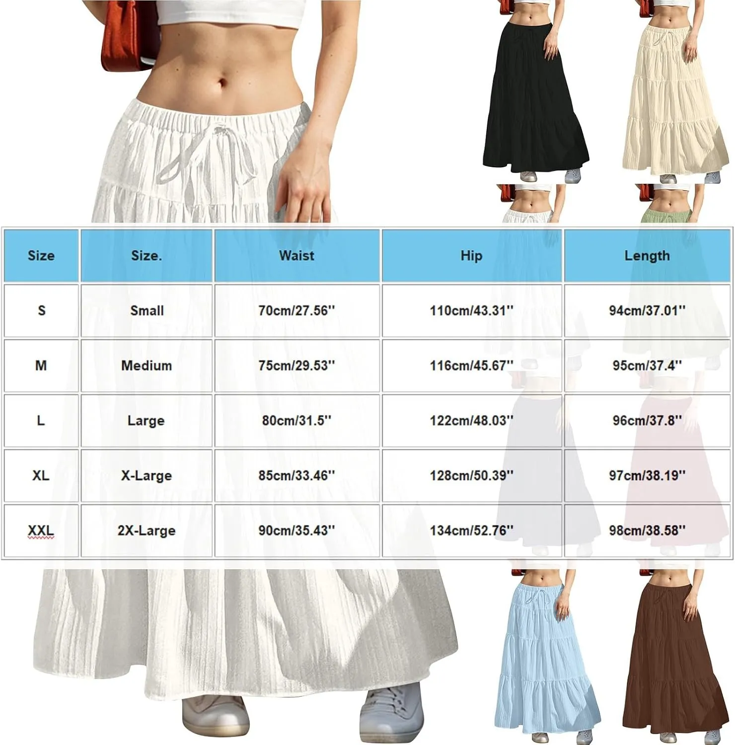Womens Summer Boho Flowy Swing Tiered A-Line Maxi Skirt 2025 Fashion Trendy Elastic Waist Pleated Long Beach Dress