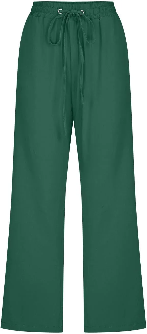 Womens Summer Capri Pants Casual Cotton Linen Tapered High Waist Drawstring Cinch Bottom Loose Trouser with Pockets