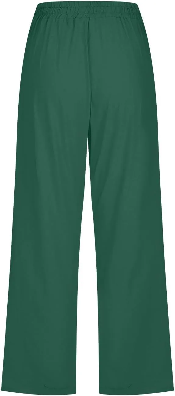Womens Summer Capri Pants Casual Cotton Linen Tapered High Waist Drawstring Cinch Bottom Loose Trouser with Pockets