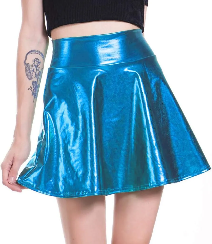 Women's Summer Casual Loose Trendy Elastic High Waist Solid Color Sequins Pleated Party Dance Performance Skirts