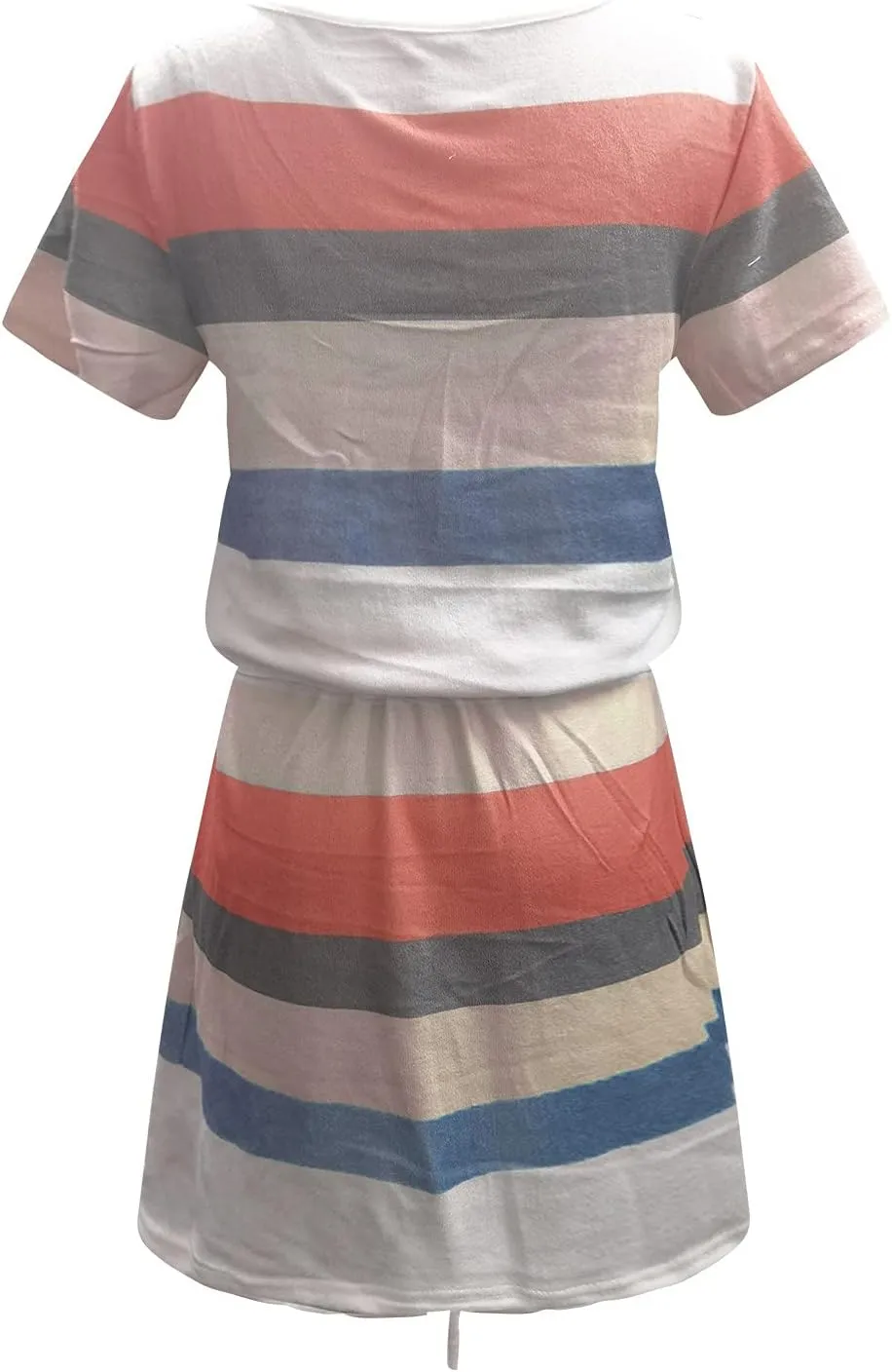 Women's Summer Casual Tank Dress Round-Neck Short Sleeve T-Shirts Dress Bandage Color Block Stripes Loose Sundresses