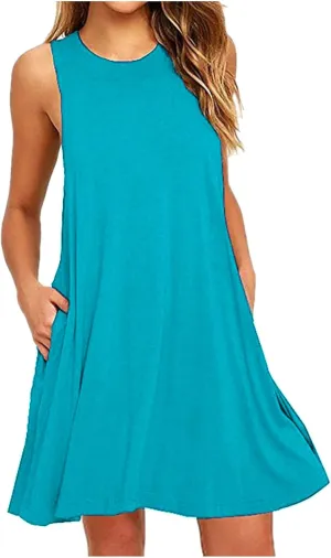 Women's Summer Dress Sleeveless Casual Mini Dresses with Pockets Loose Fit 2025 Short Dress Solid Sundress