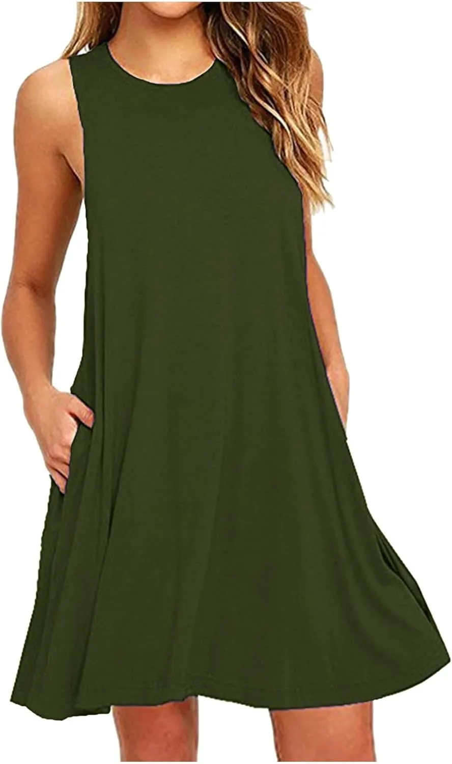 Women's Summer Dress Sleeveless Casual Mini Dresses with Pockets Loose Fit 2025 Short Dress Solid Sundress