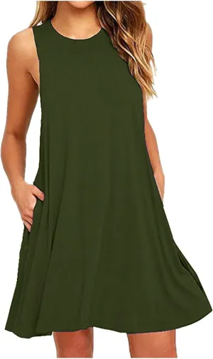 Women's Summer Dress Sleeveless Casual Mini Dresses with Pockets Loose Fit 2025 Short Dress Solid Sundress