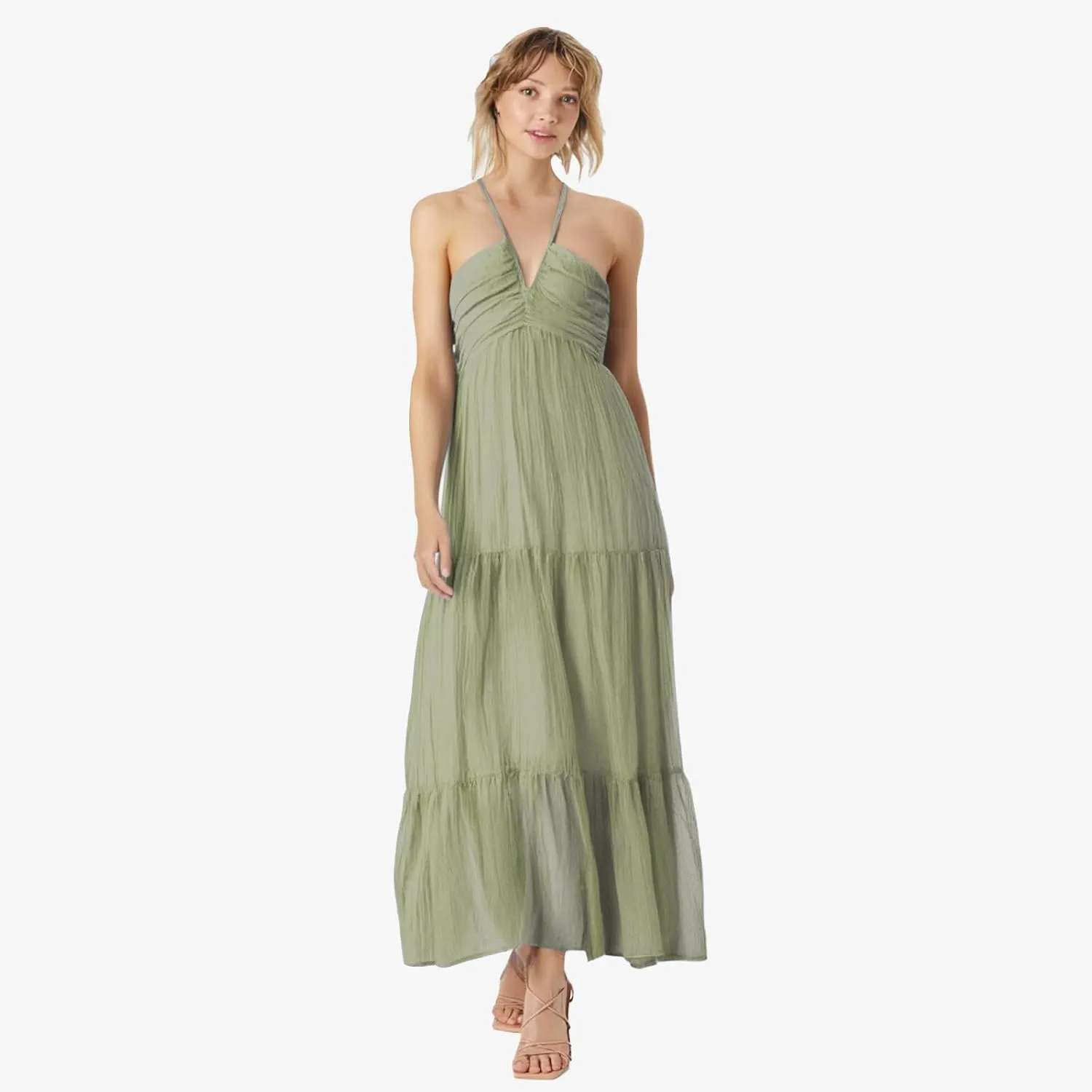 Women's Summer Dresses 2025 Halter Neck Sleeveless Smocked Backless Cut Out Floral Flowy A Line Maxi Dress