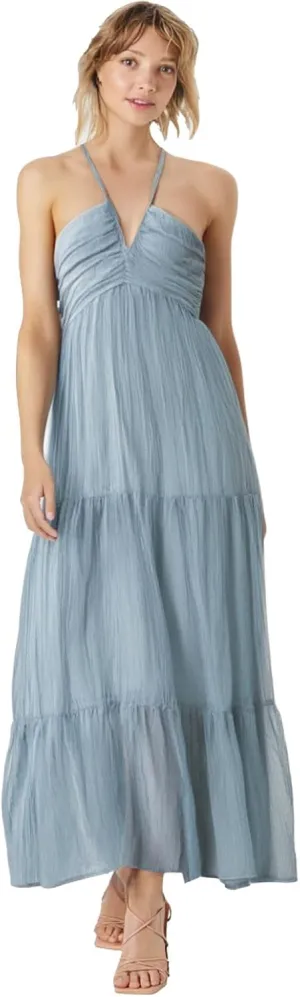 Women's Summer Dresses 2025 Halter Neck Sleeveless Smocked Backless Cut Out Floral Flowy A Line Maxi Dress