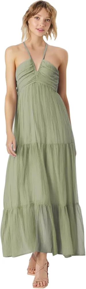 Women's Summer Dresses 2025 Halter Neck Sleeveless Smocked Backless Cut Out Floral Flowy A Line Maxi Dress