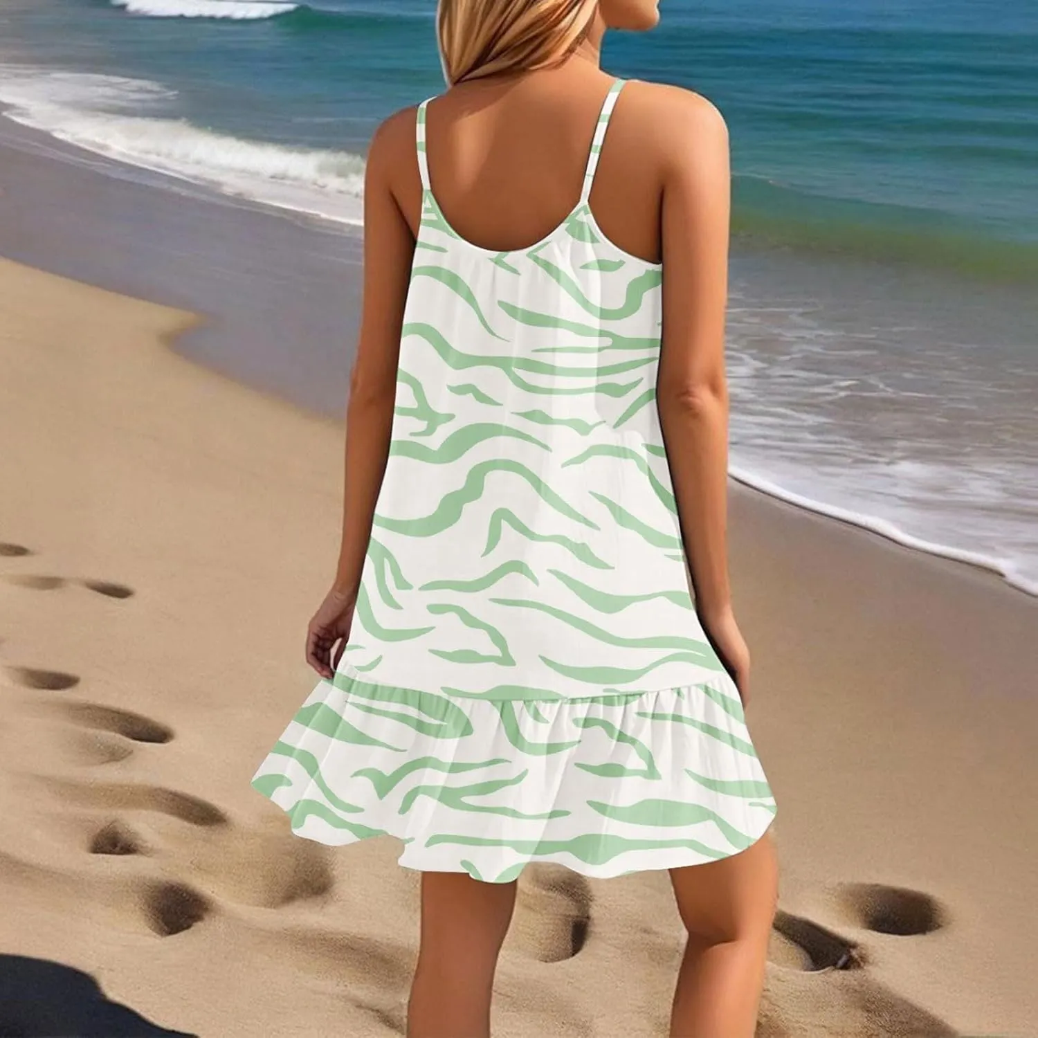 Women's Summer Floral Mini Dresses, Spaghetti Strap Cold Shoulder Ruffle Hem Swimsuits Beach Cover Up Sundress