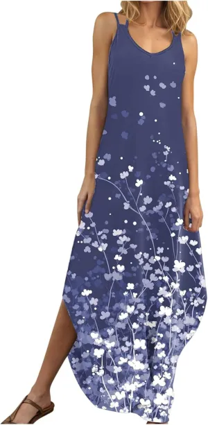 Womens Summer Maxi Dresses Sleeveless Floral Print Boho Tank Dress Vintage Flowy Spring Vacation Beach Sundress 2025