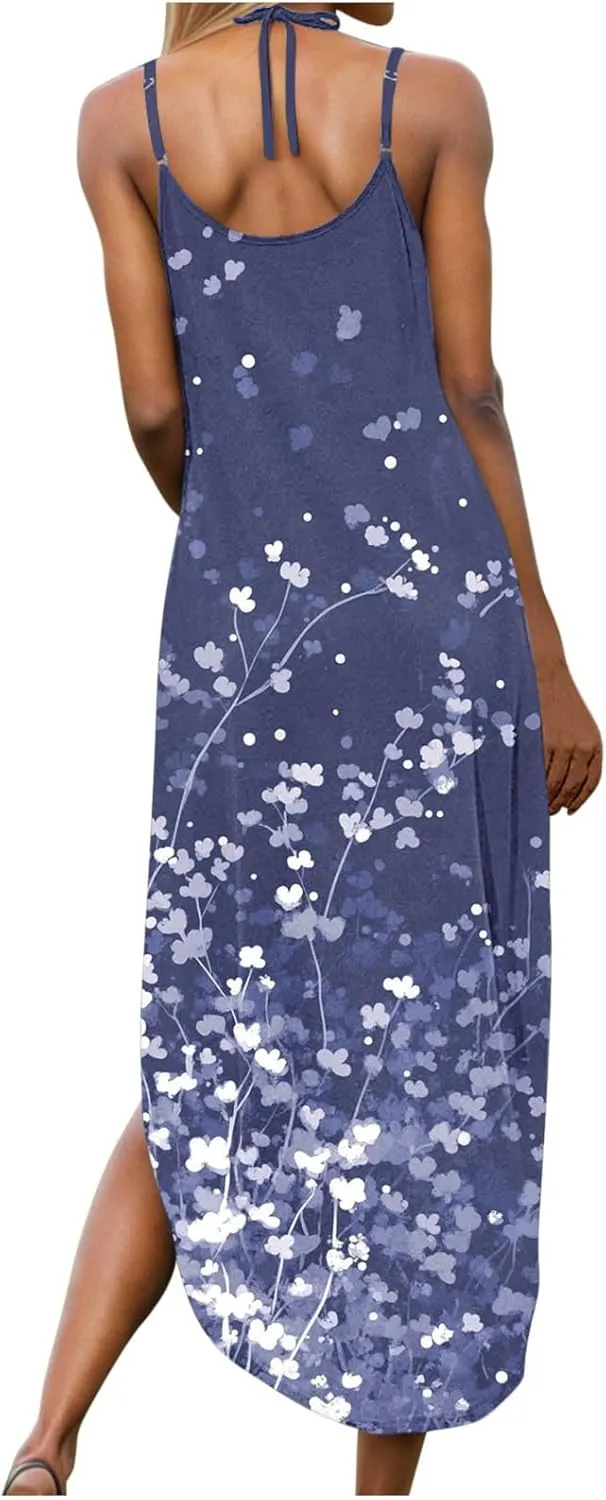 Womens Summer Maxi Dresses Sleeveless Floral Print Boho Tank Dress Vintage Flowy Spring Vacation Beach Sundress 2025