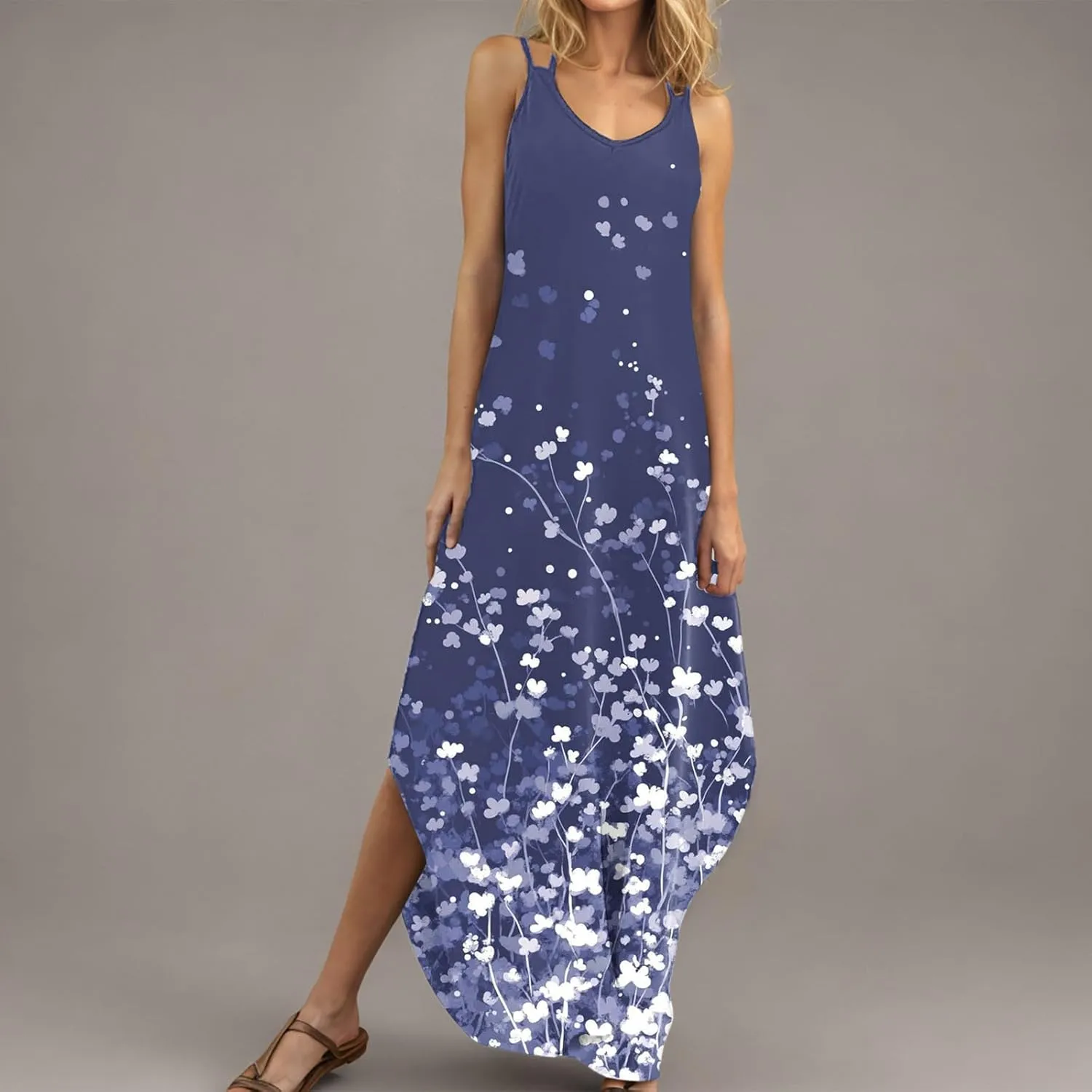 Womens Summer Maxi Dresses Sleeveless Floral Print Boho Tank Dress Vintage Flowy Spring Vacation Beach Sundress 2025