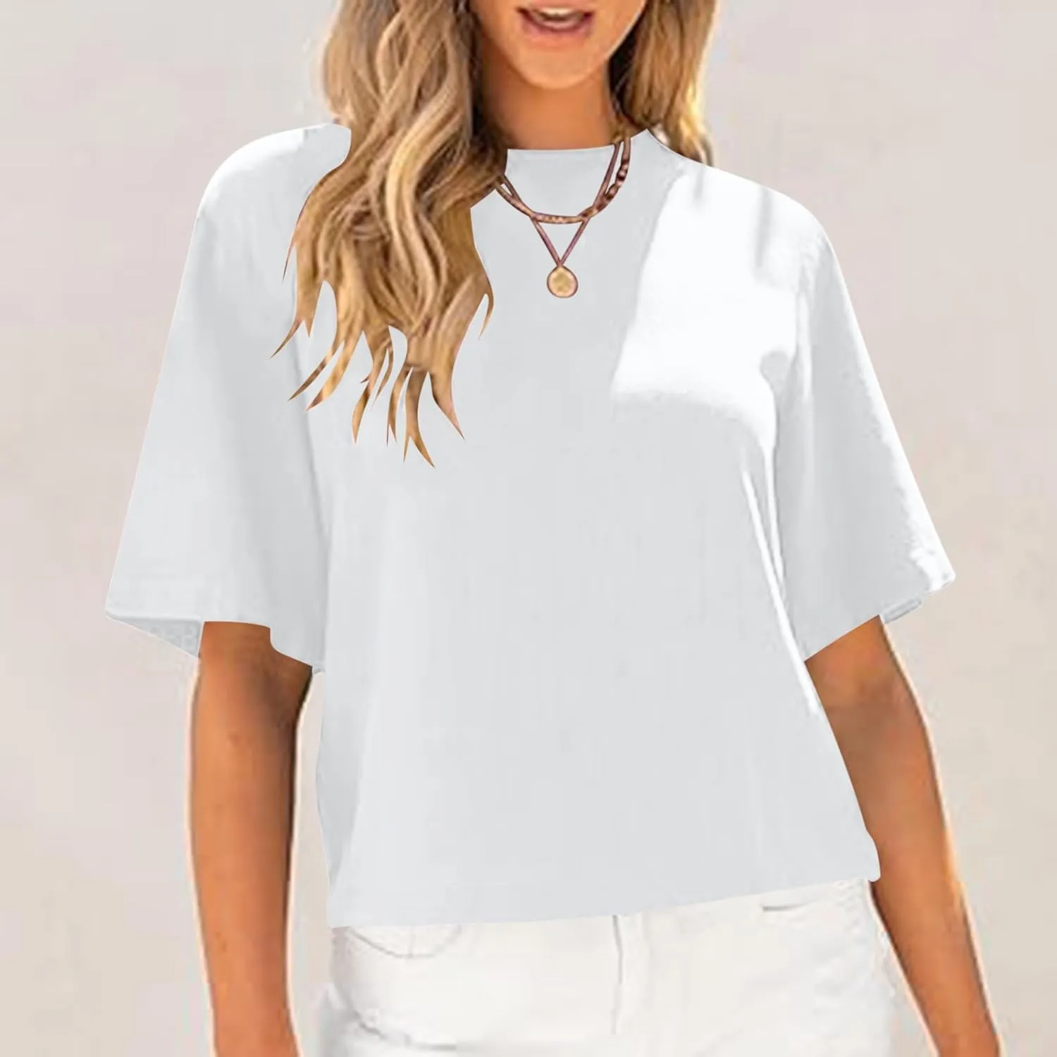 Womens Summer Short Sleeve Crop Tops Dressy Casual Loose Crew Neck T-Shirts Basic Athletic Yoga Running Tees
