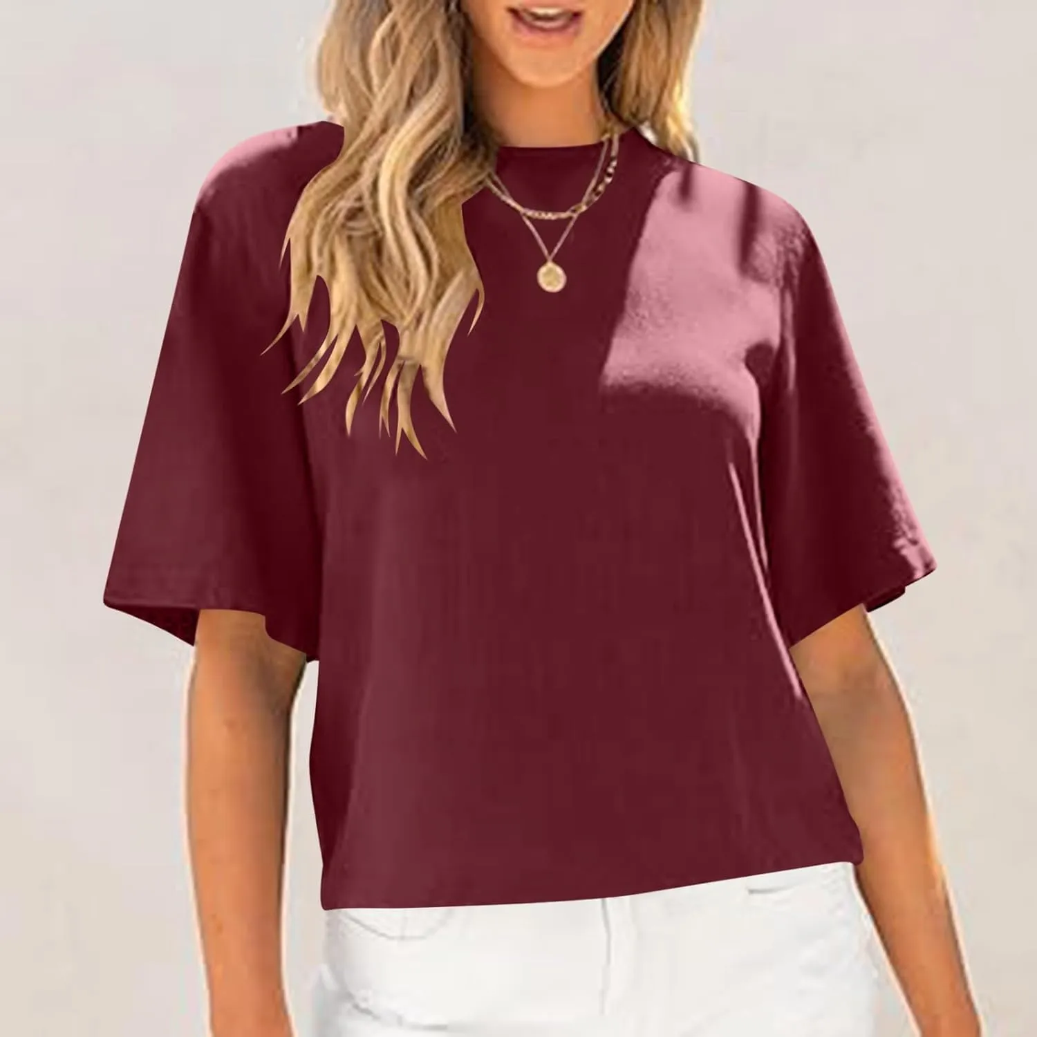 Womens Summer Short Sleeve Crop Tops Dressy Casual Loose Crew Neck T-Shirts Basic Athletic Yoga Running Tees