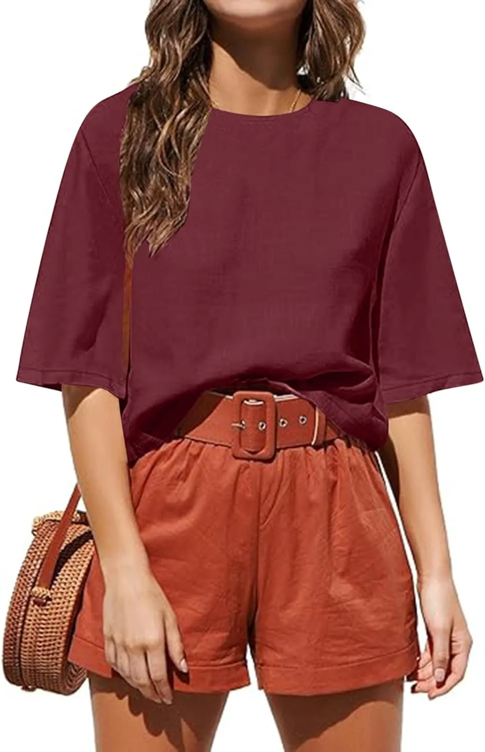 Womens Summer Short Sleeve Crop Tops Dressy Casual Loose Crew Neck T-Shirts Basic Athletic Yoga Running Tees
